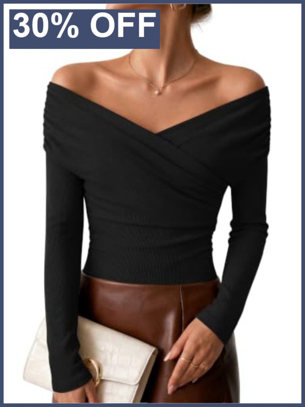 Off Shoulder Wrap Ruched Long Sleeve Y2K Going Out Top